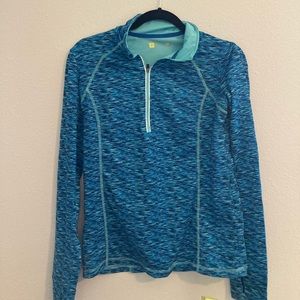 Blue heathered quarter zip workout long sleeve